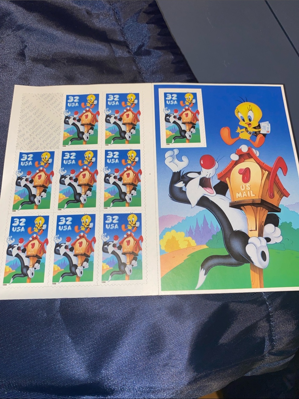 Tweety & Sylvester 32¢ Stamp Sheet - Blue Collector Print 1998!